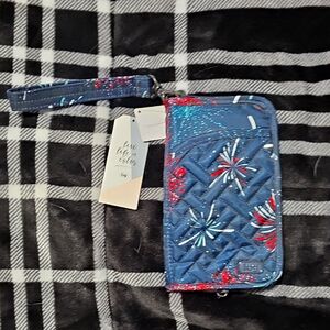 Blue Quilted Wristlet with Floral Design